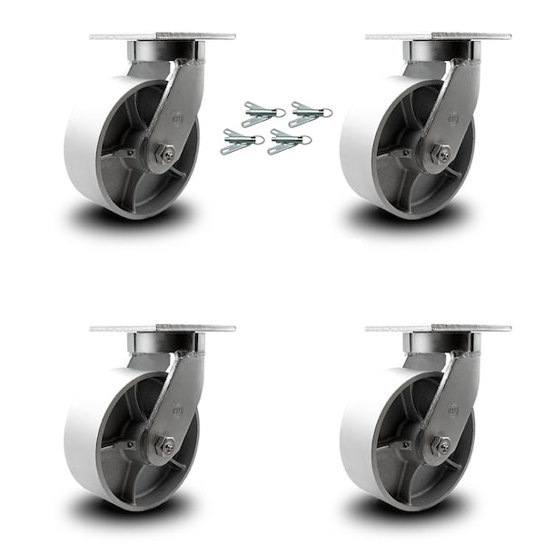 8 Inch Heavy Duty Semi Steel Cast Iron Caster Set with Swivel Locks, 4PK